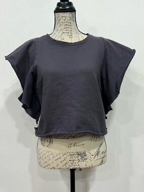 Pistola XS Cropped Sweatshirt Ruffled Raw-Hem Boxy Edgy Butterfly Sleeves Modern